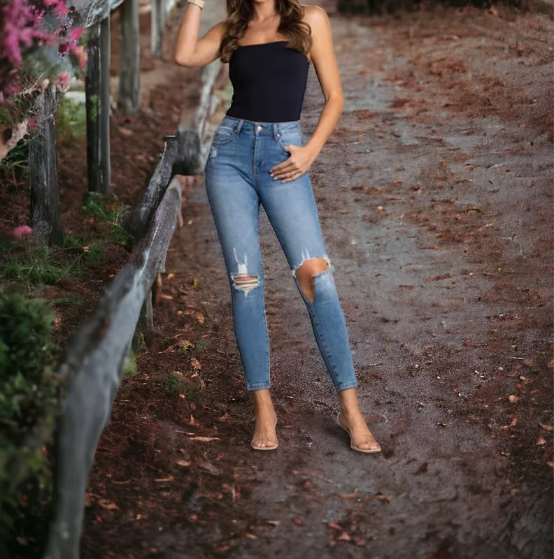 High Rise Ripped Skinny Jeans
