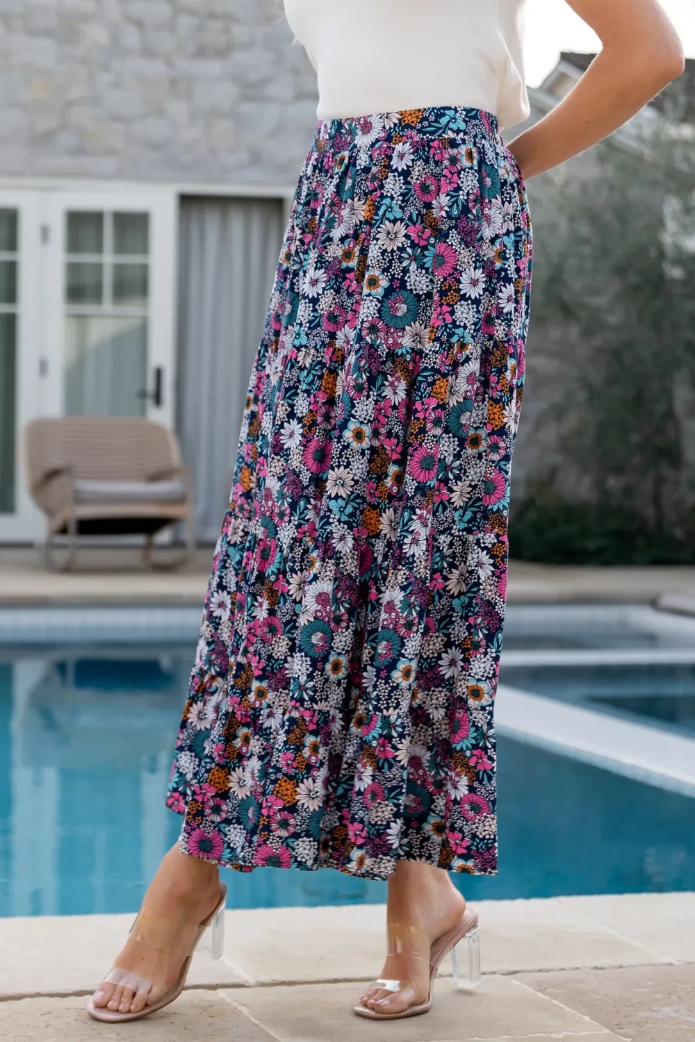 Breathable Lightweight High-Waisted Floral Skirt