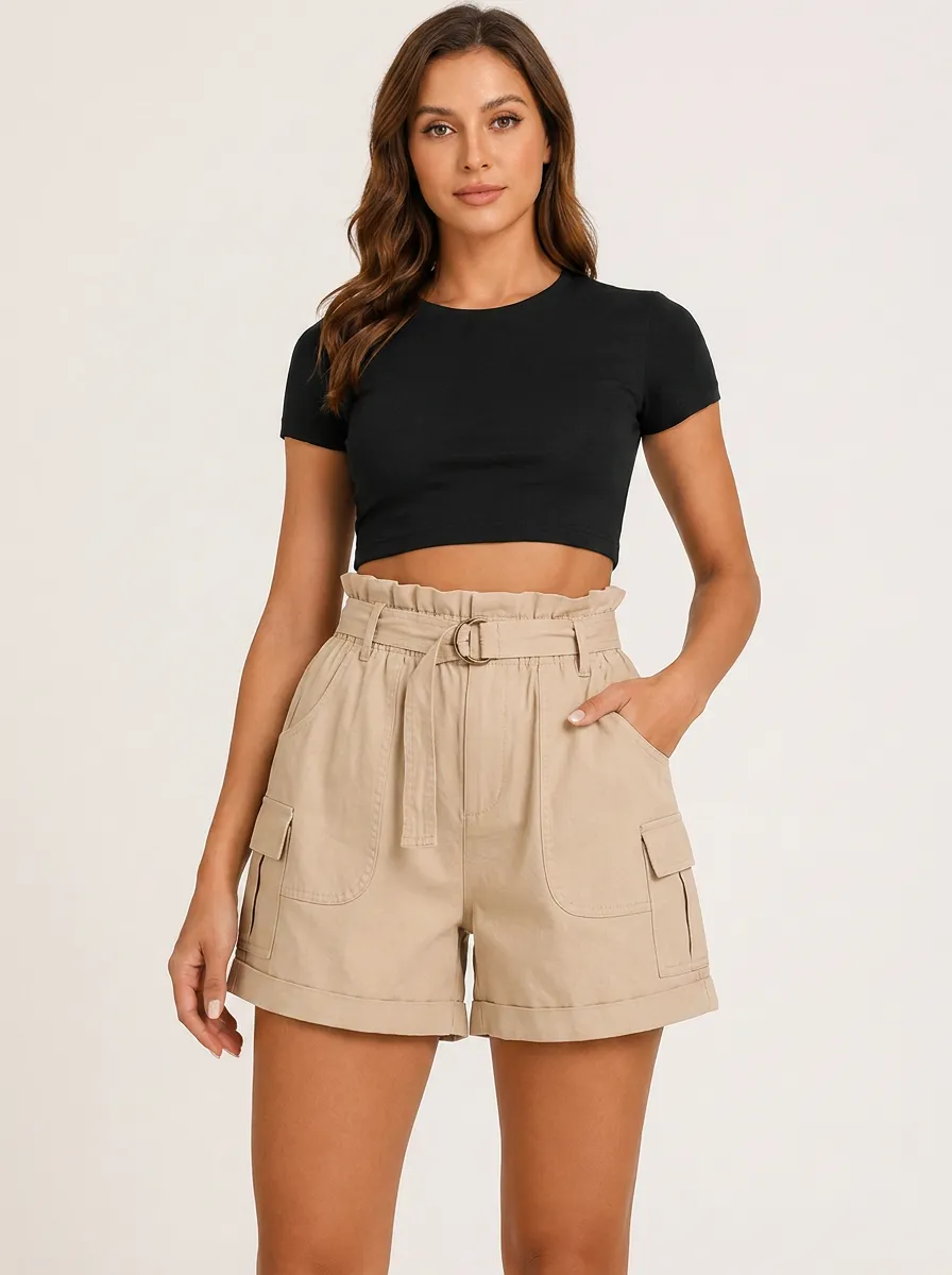 Women's Casual Summer High Waist Belted Cargo Shorts
