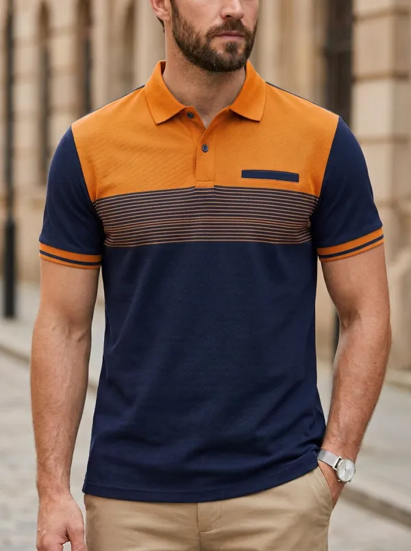 Men's Statement Colorblock Striped Polo Shirt