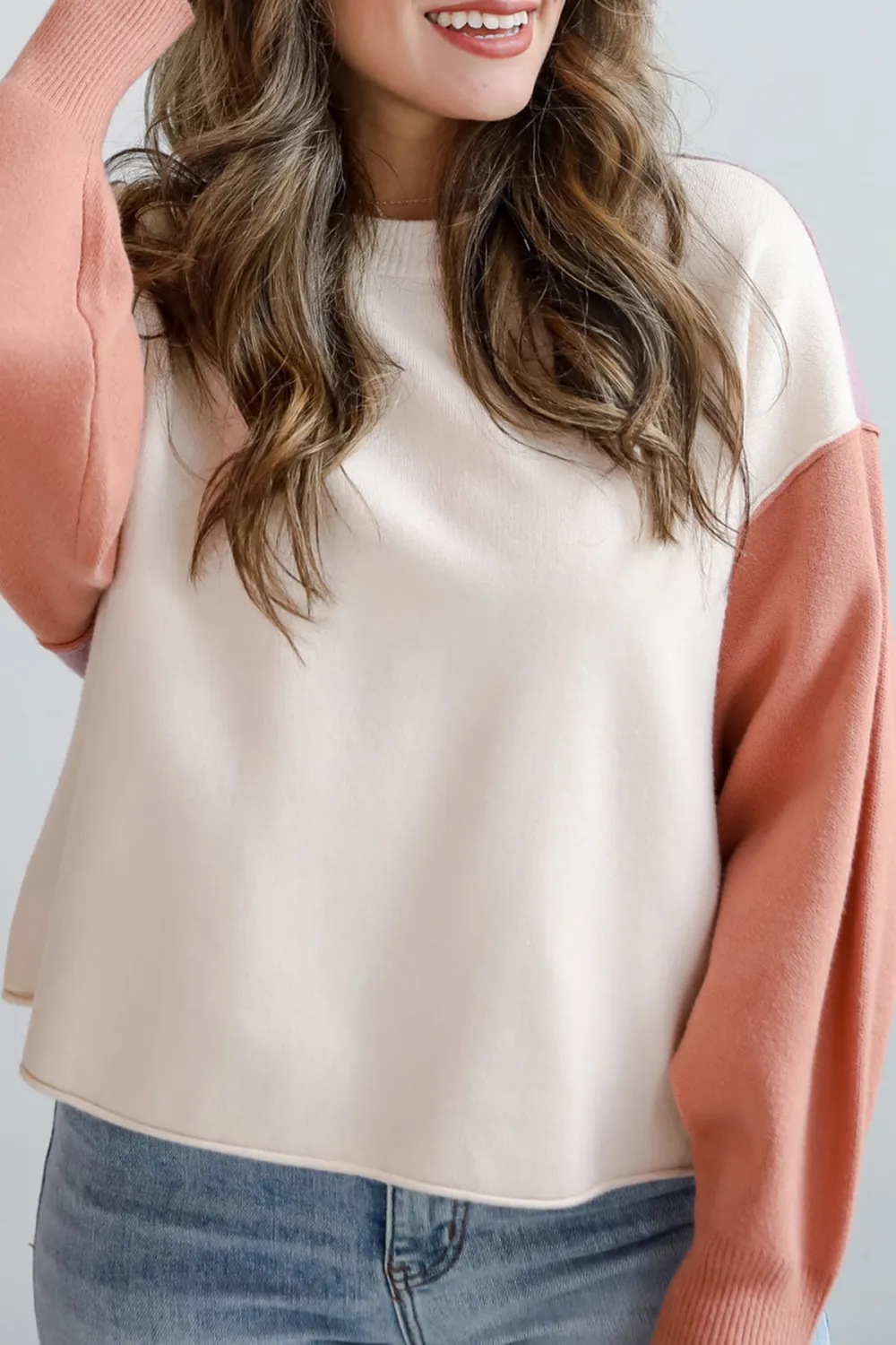 Complete Sophisticate Cream Color Block Sweater