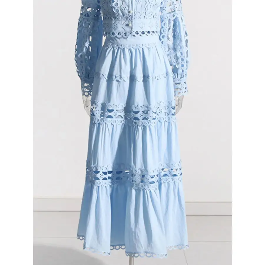Lace Button Up Long Sleeve Top and Skirt Set