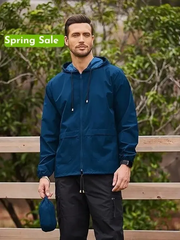 Men's Packable Jacket Outdoor Waterproof Hooded Lightweight Classic Cycling Raincoat