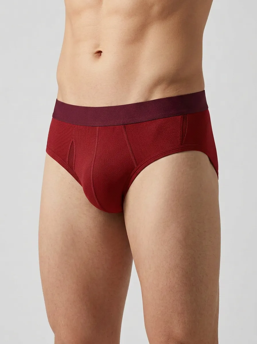 Men's Athletic Performance Grey Maroon Waistband Printed Briefs