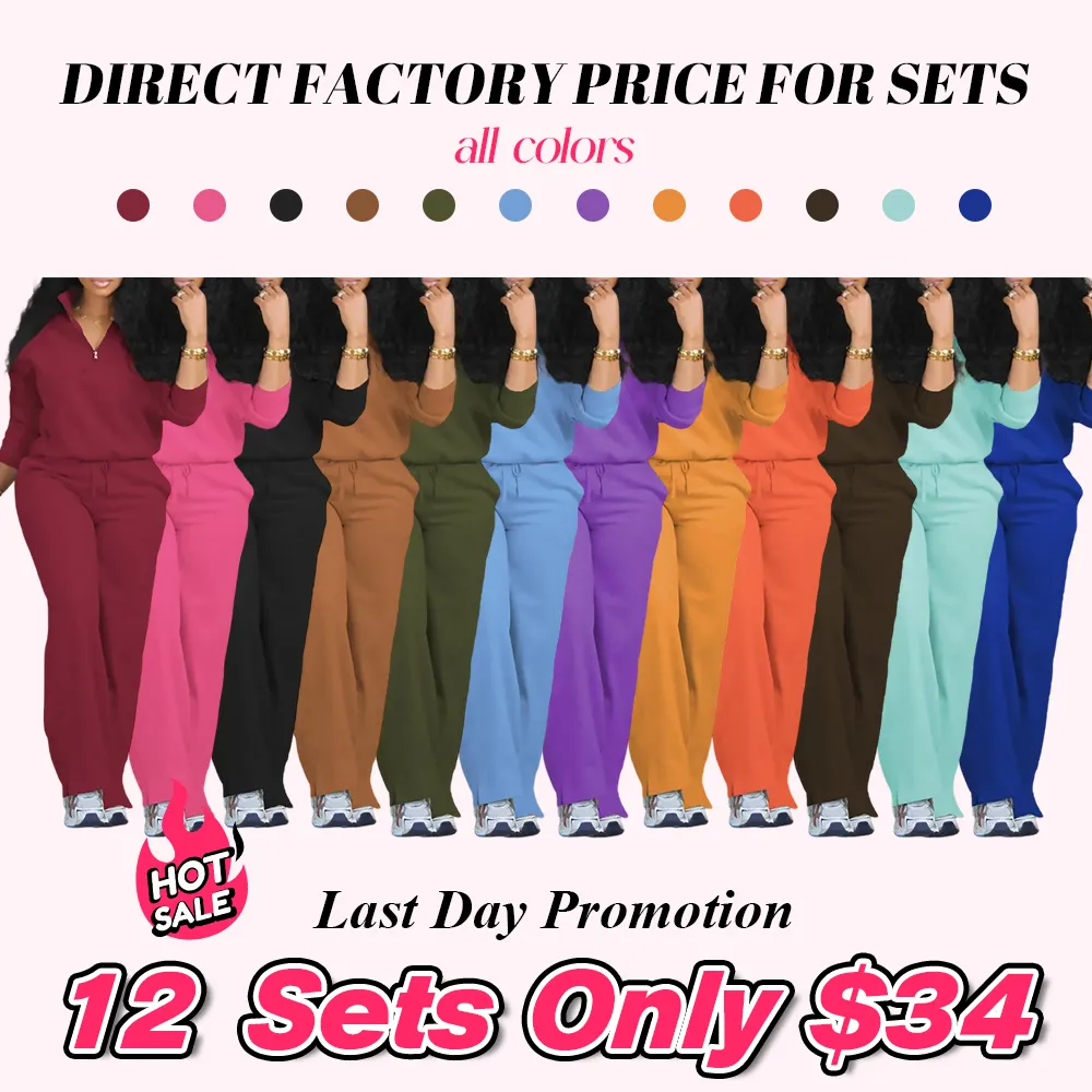 Women's Solid Half Placket Split Hem Pants Set