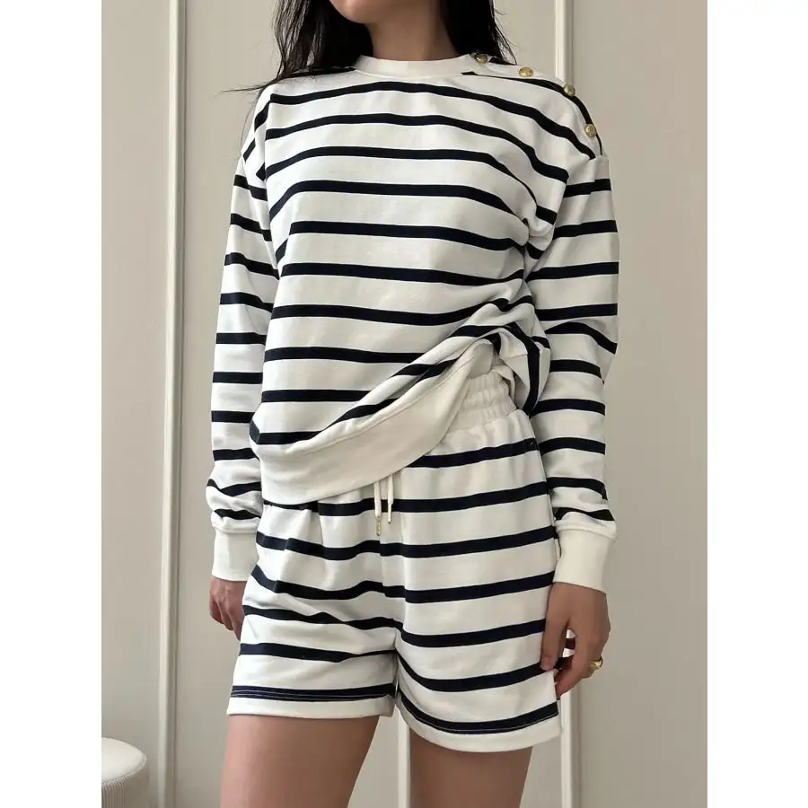 Everyday Striped Round Neck Top and Shorts Set