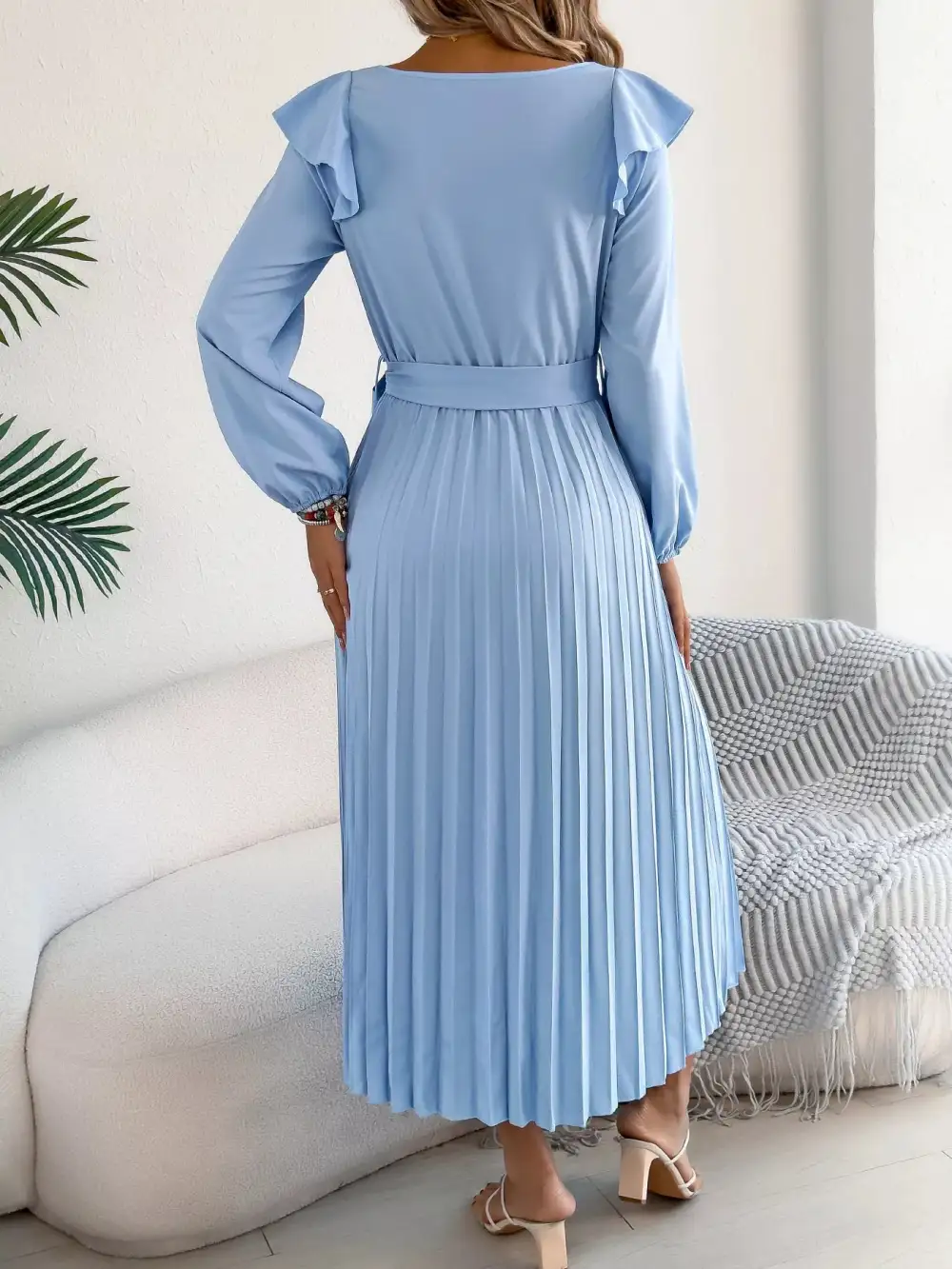 Ruffle Pleated Midi Dress