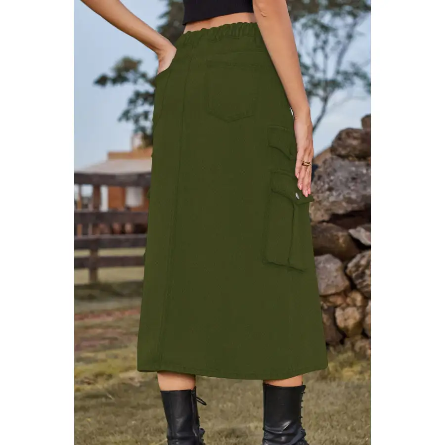 Slit Front Midi Denim Skirt with Pockets