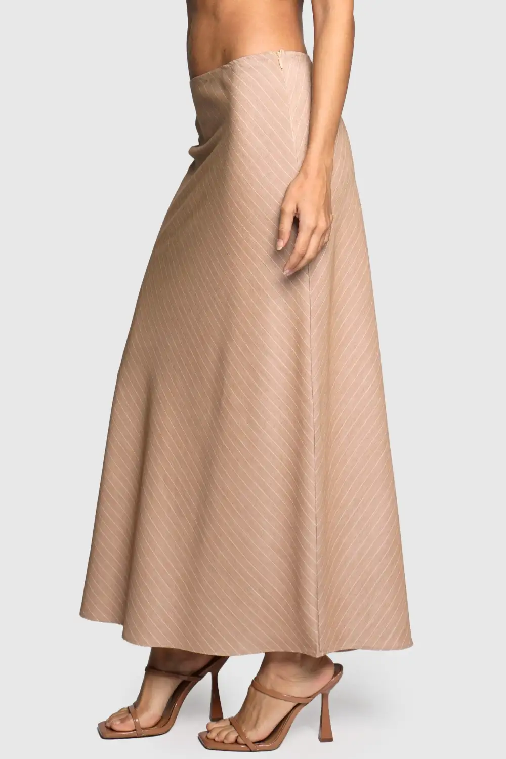 Pinstripe Side Zip Bias Maxi Skirt