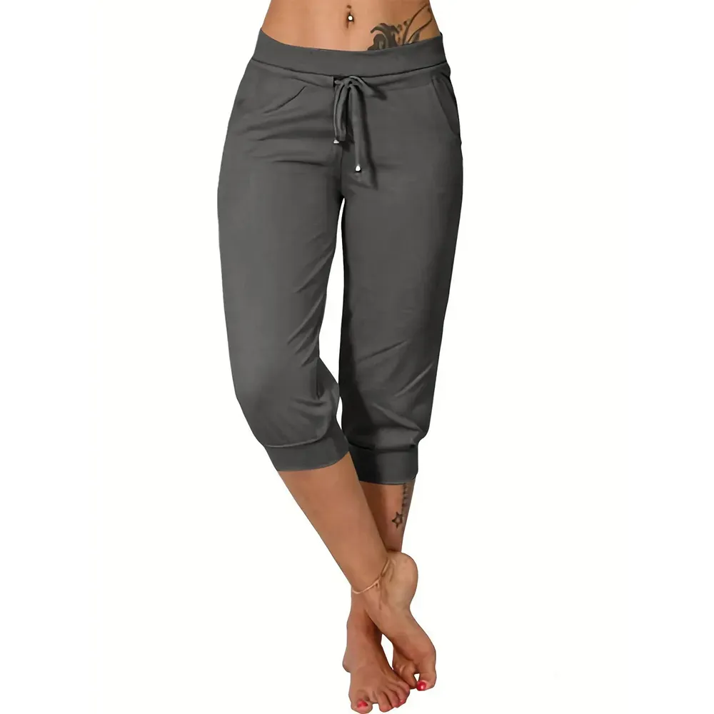 🔥Women's drawstring waist plain capri pants