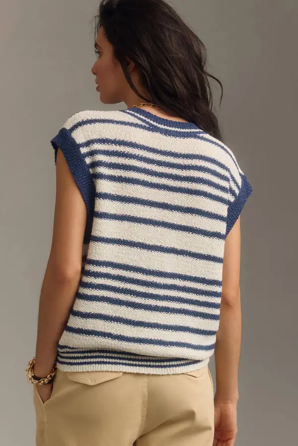 Stripe Relaxed Button V-Neck Sweater Vest