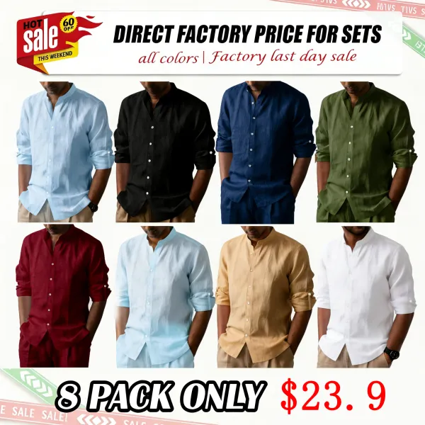 8-Pack Men's Casual Linen Blend Shirts Set