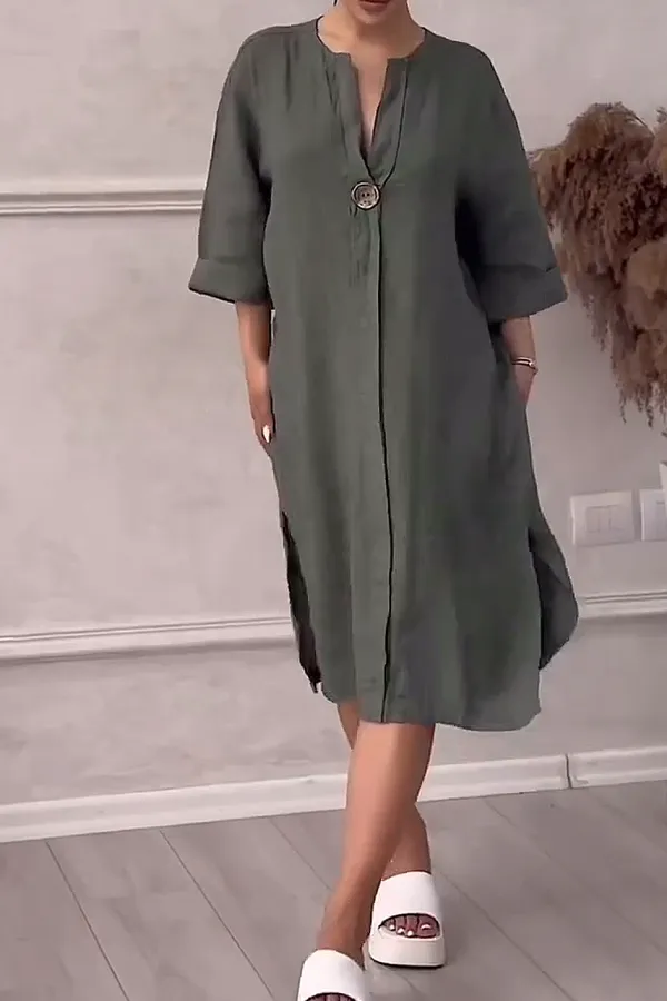 11 PACK Women'S Solid Color Casual Cotton And Linen Dress