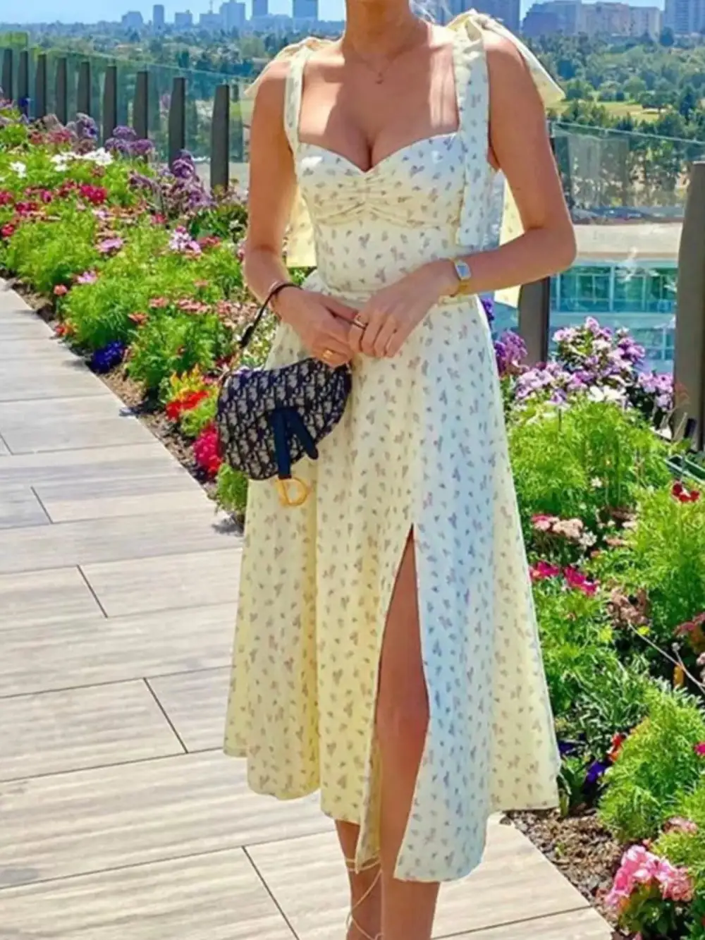 Floral Printed Slit Midi Dress