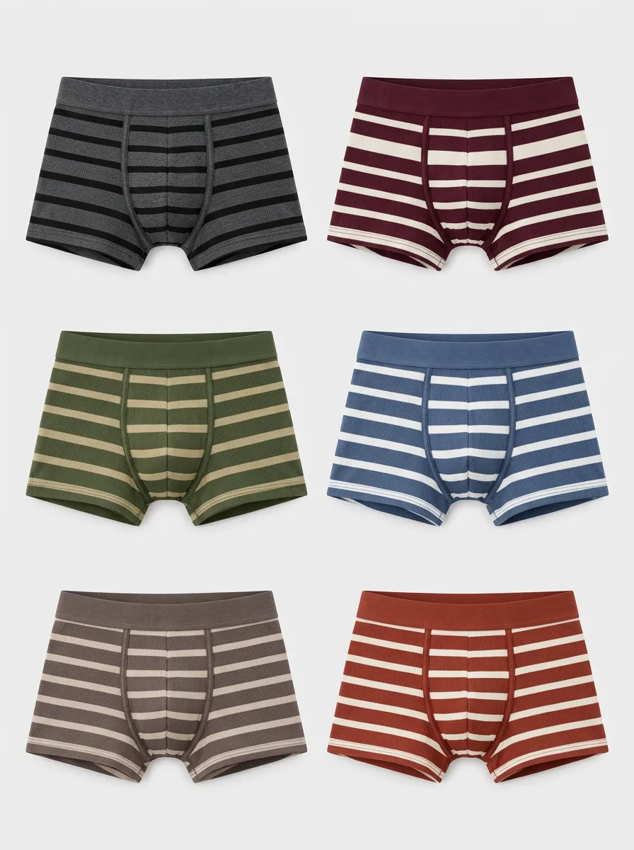 Men's Multicolor Striped Ribbed Muted Tone Horizontal Stripe Boxer Briefs Multi-Pack
