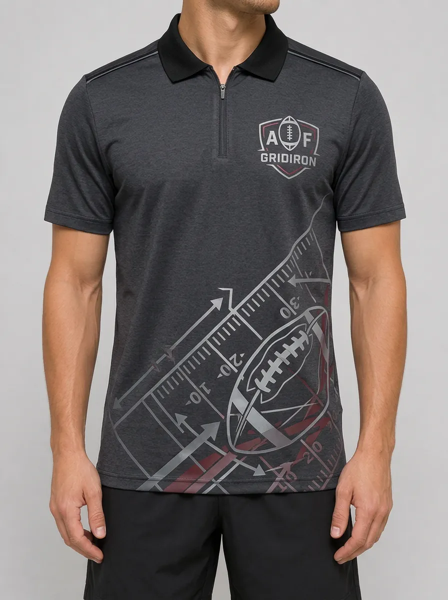 Men's American Football Gridiron Field Printed Polo Shirt