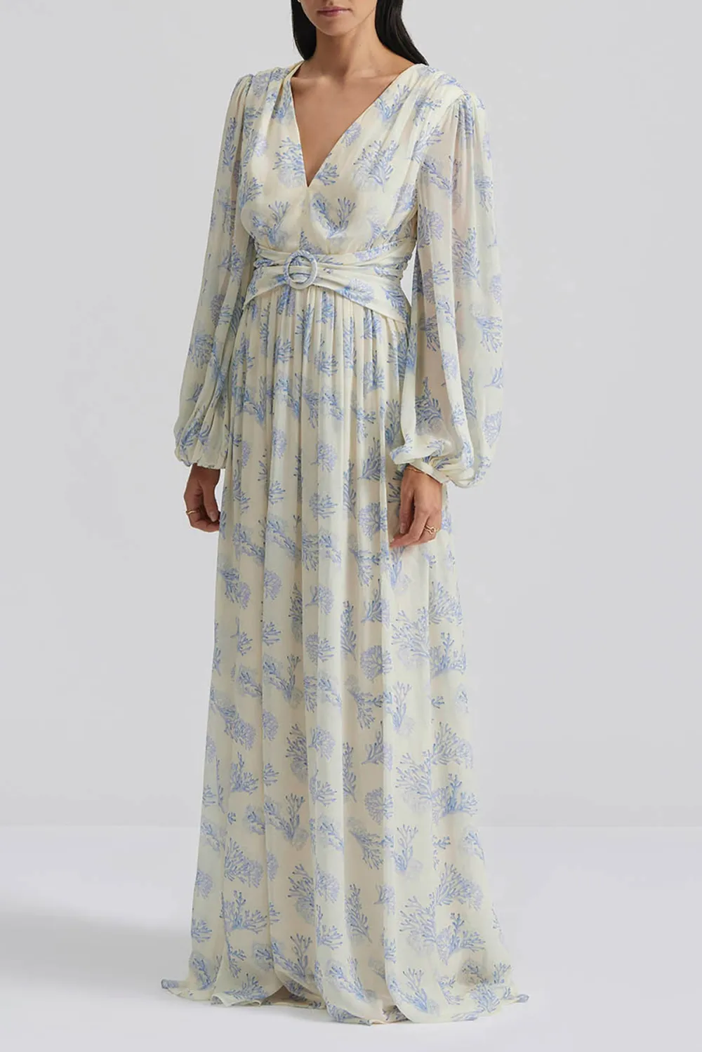 V Neck Floral Print Chiffon Maxi Dress