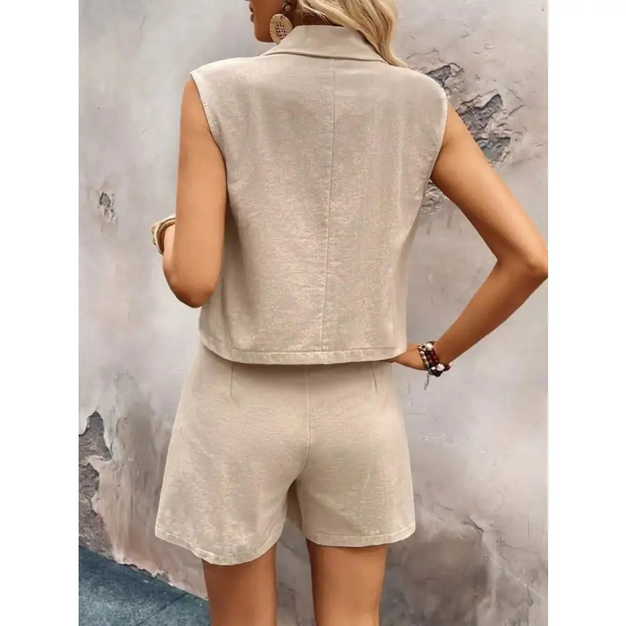 One Button Sleeveless Top and Shorts Set