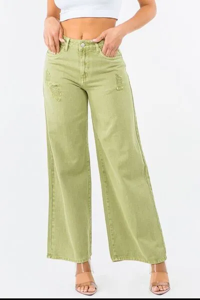 Bazi High Waist Distressed Wide Leg Denim Jeans