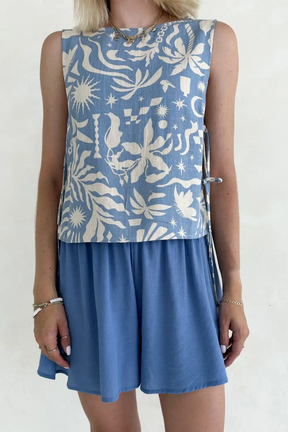 Linen Blend Printed Top