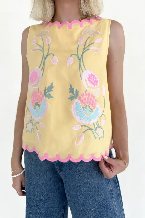 Everyday Floral Embroidered Sleeveless Top