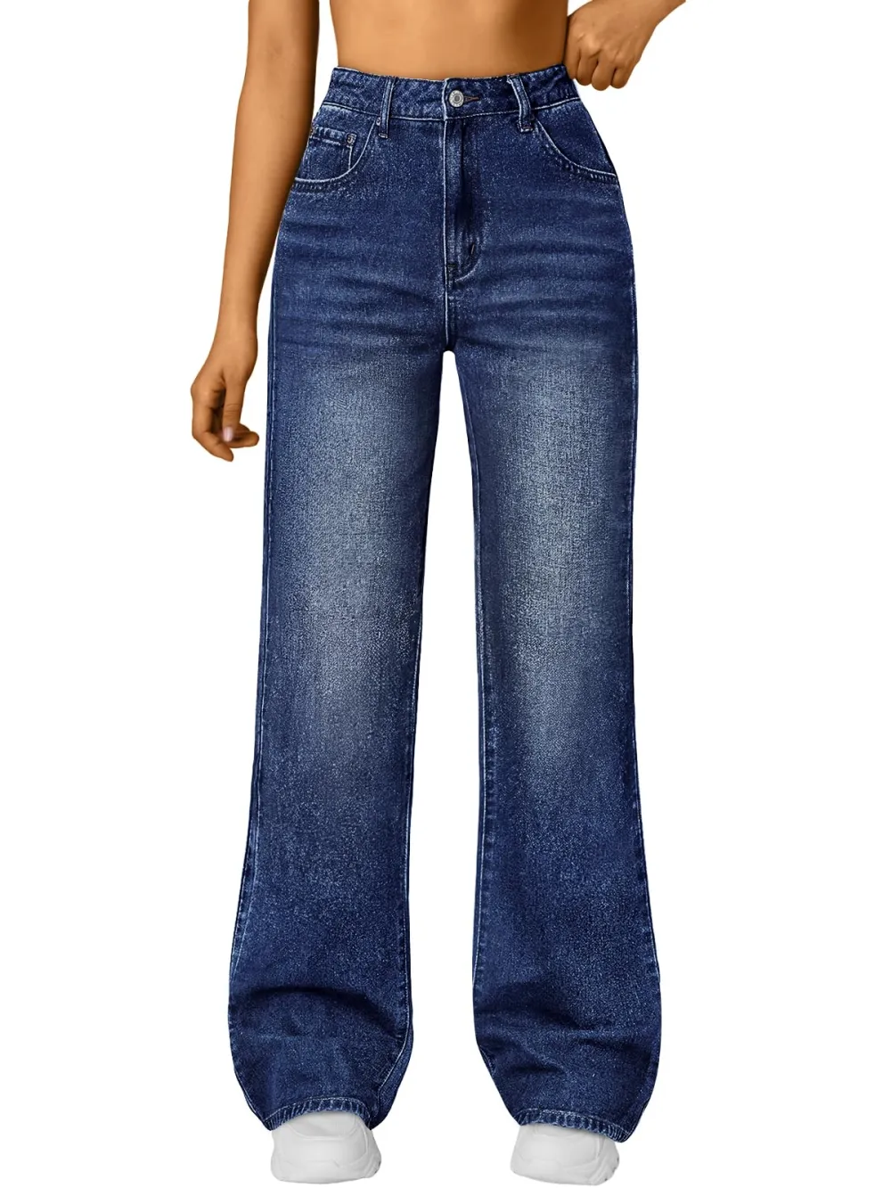 Women High Waisted Straight Leg Jeans In Bluing