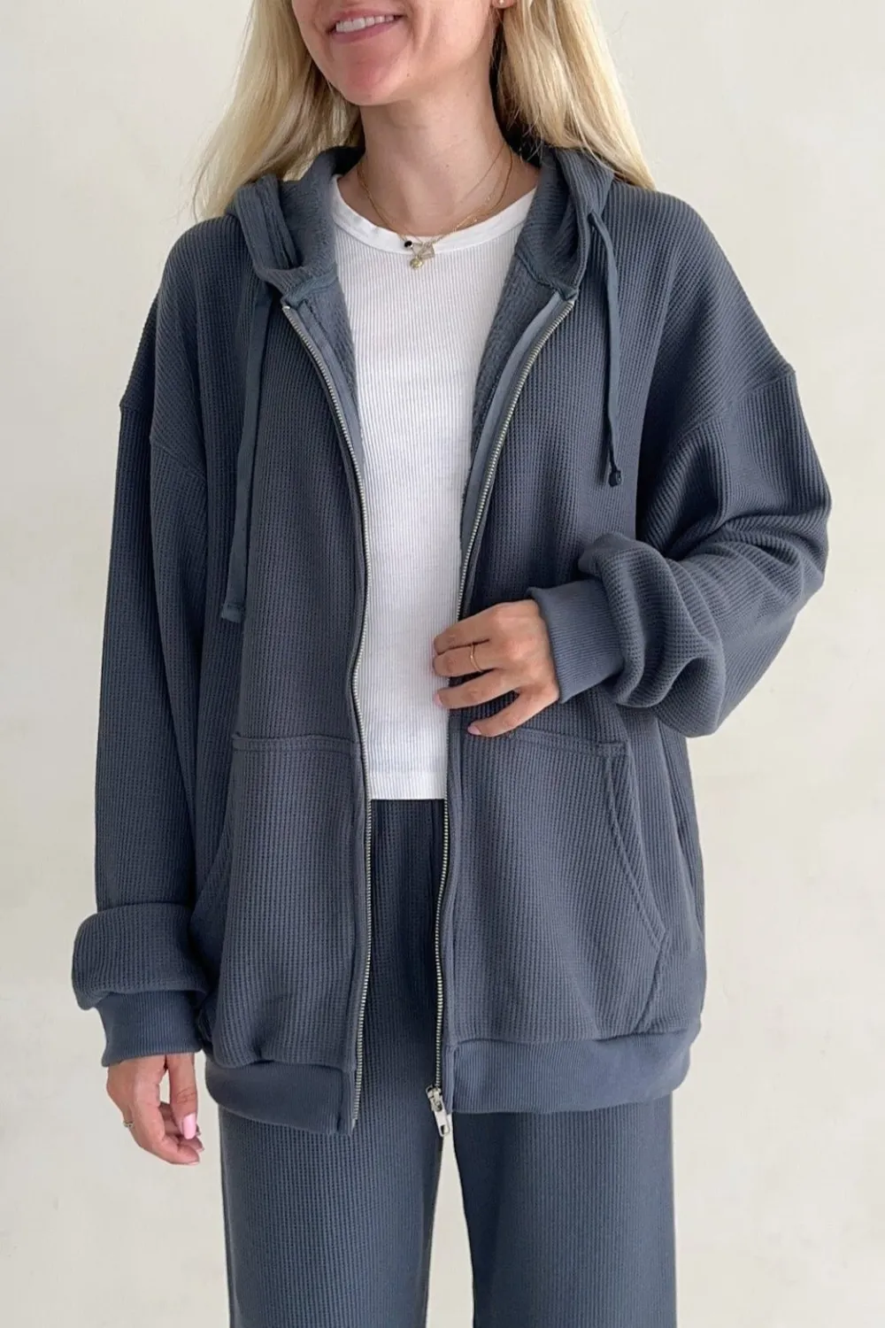 Flowy Waffle Knit Hoodie