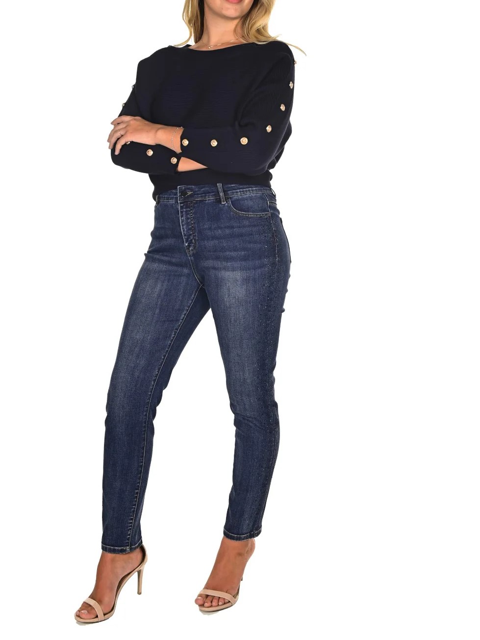 Dark Blue Denim Gold - Buttoned Jeans