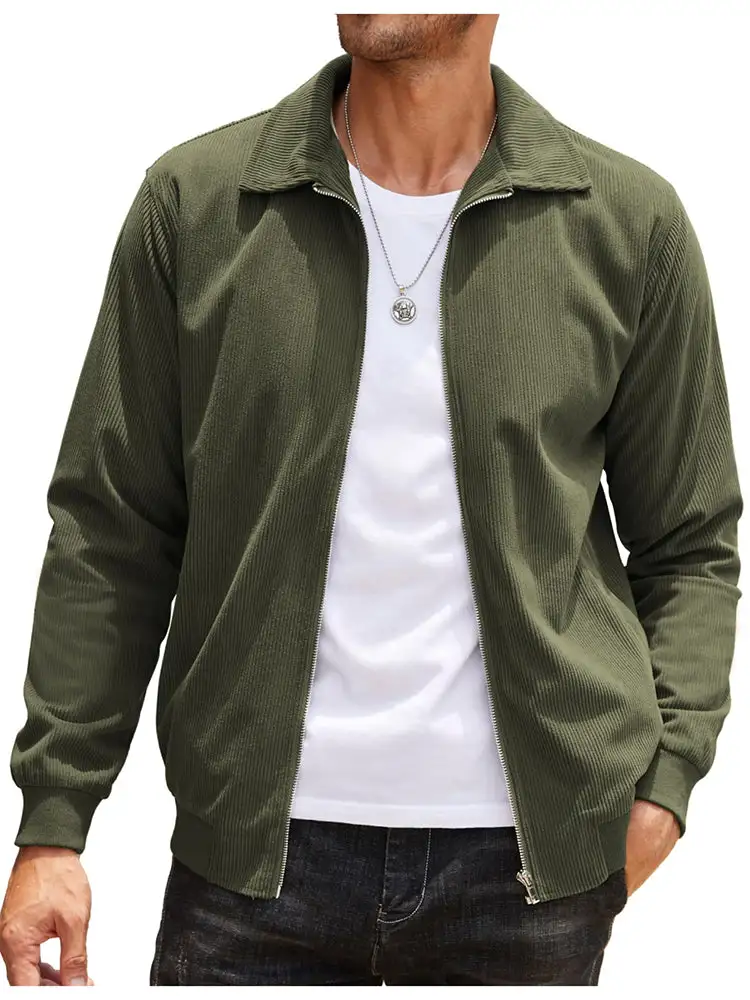 Casual Zip Up Corduroy Bomber Jacket