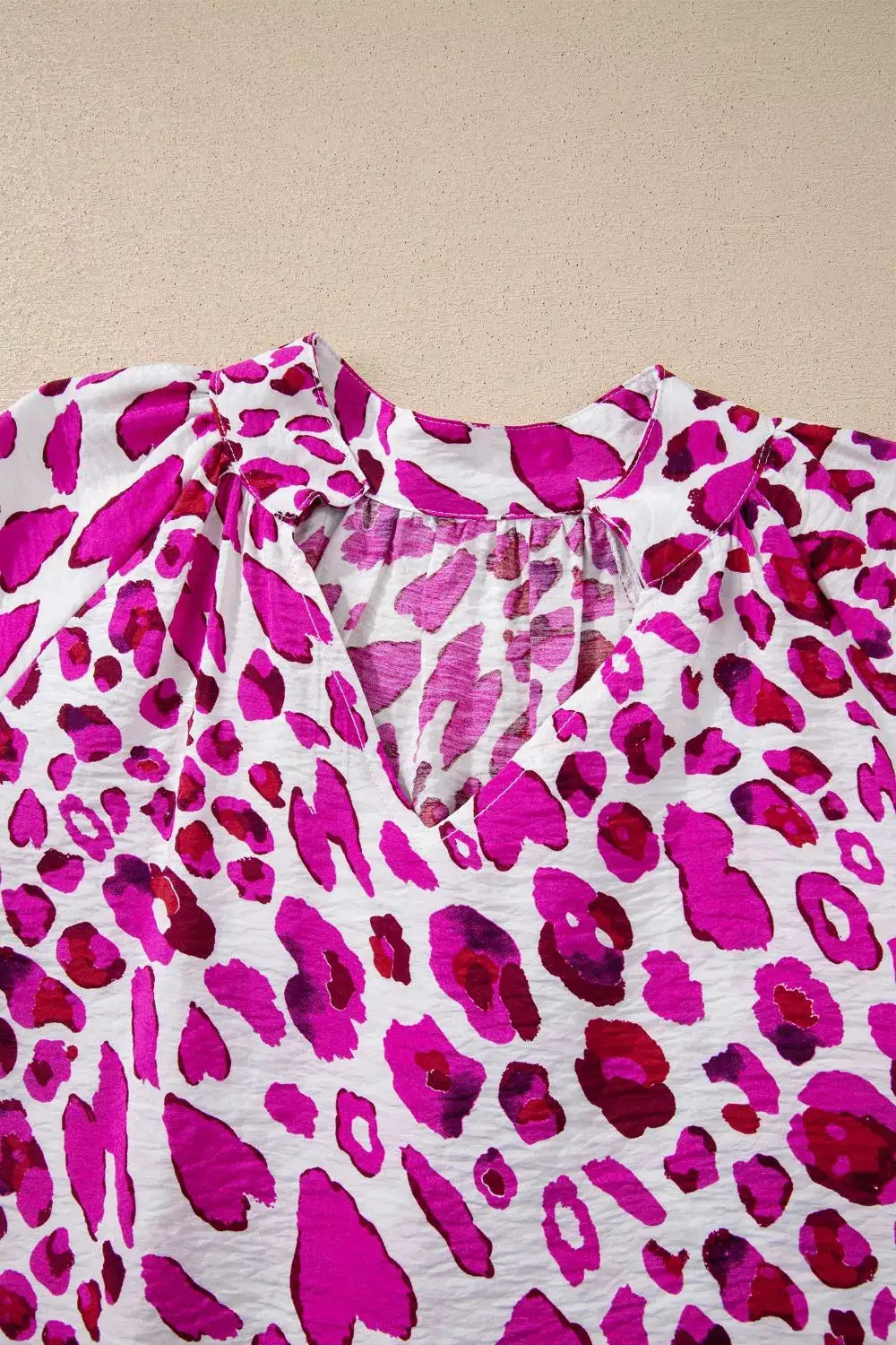 Leopard Print V Neck Puffy Half Sleeve