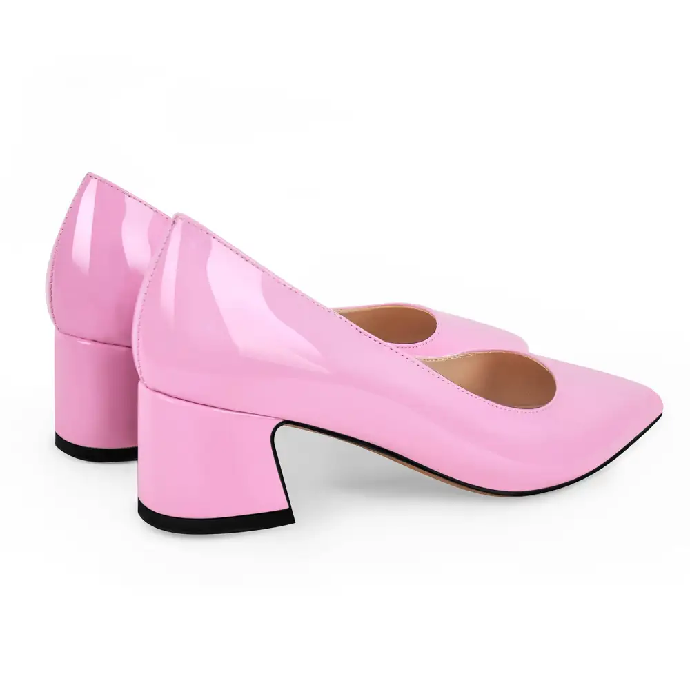 Polished Pointed Toe Chunky Heel Pumps
