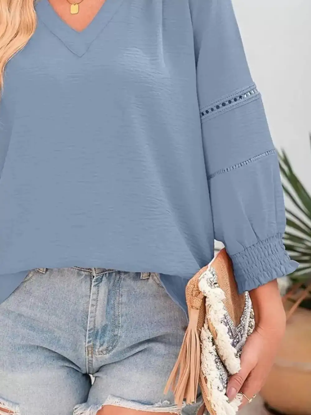 Smocked Long Sleeve Blouse