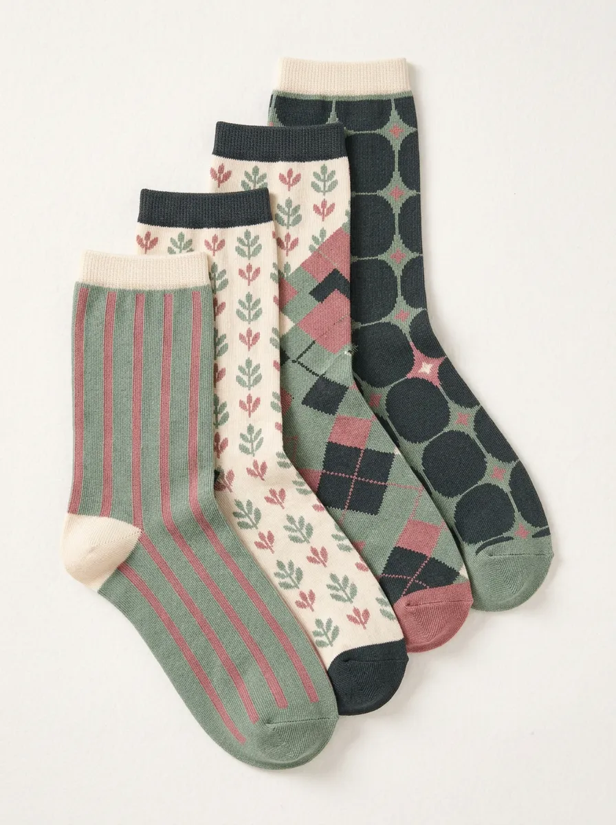 Essential Floral Argyle Collection Women's Four Pair Socks