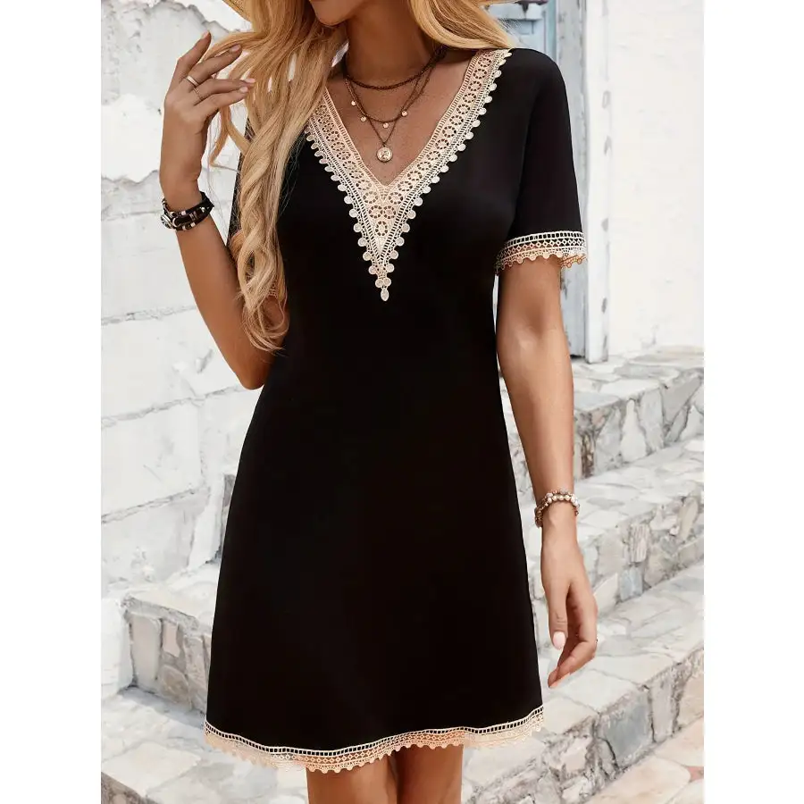 Boho Lace Trim V-Neck Mini Dress
