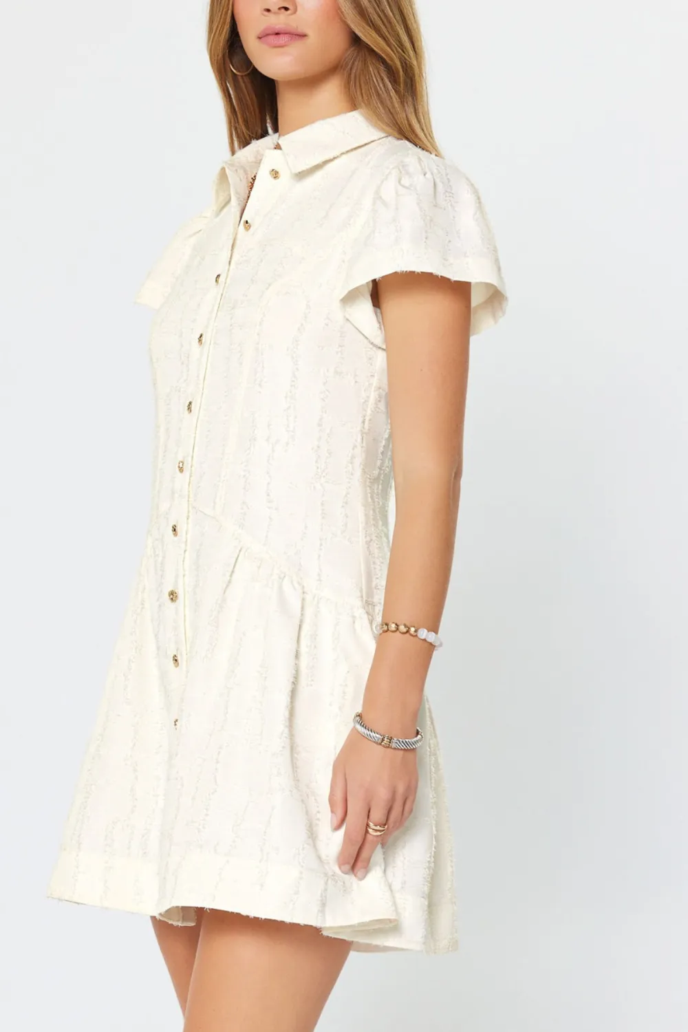 Textured Button Down Mini Dress