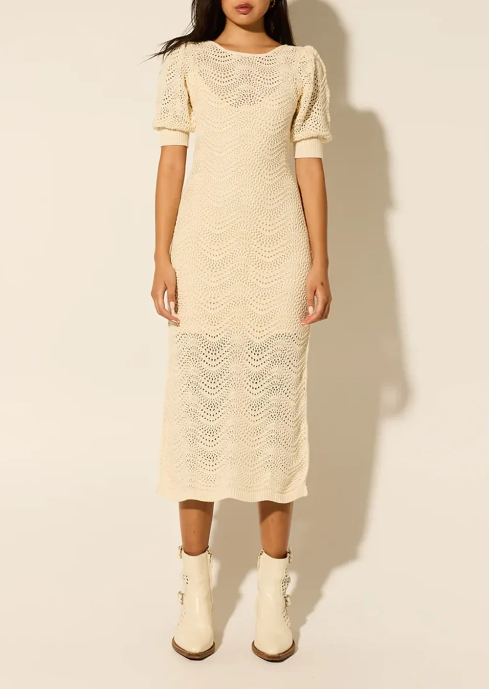 ROUND NECK KNIT MIDI DRESS
