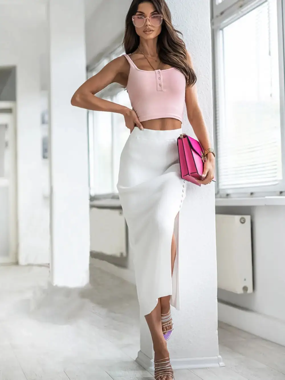 Button Front Knit Skirt