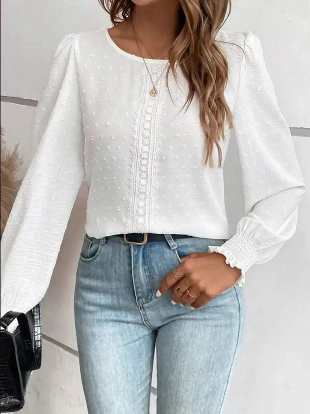 Swiss Dot Long Sleeve Blouse
