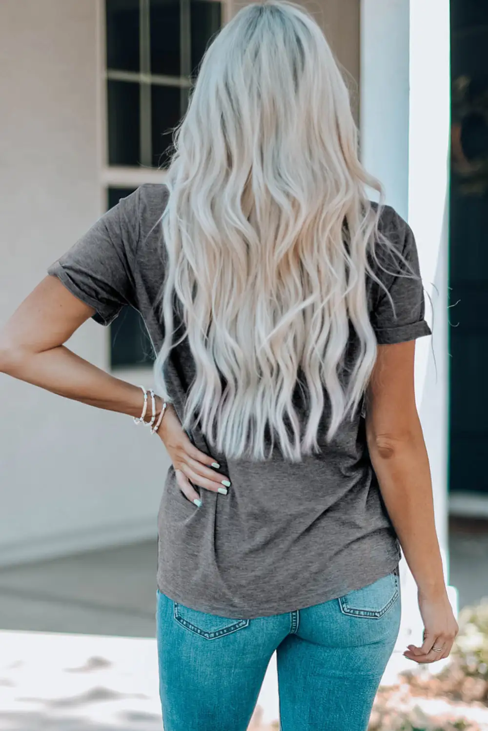 Gray Bowknots Print Round Neck