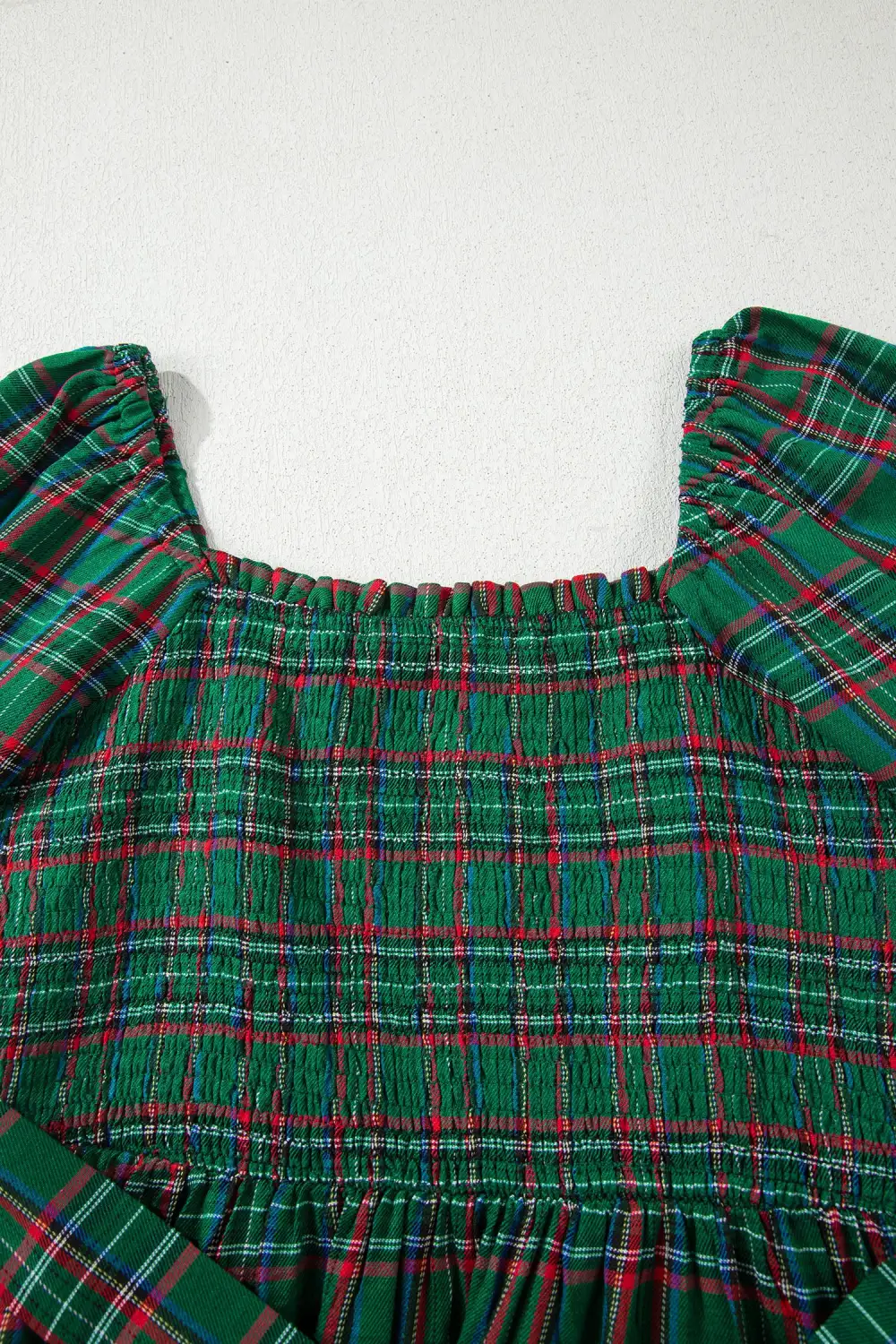 Finish Plaid Square Neck Puff Sleeve Midi Dress