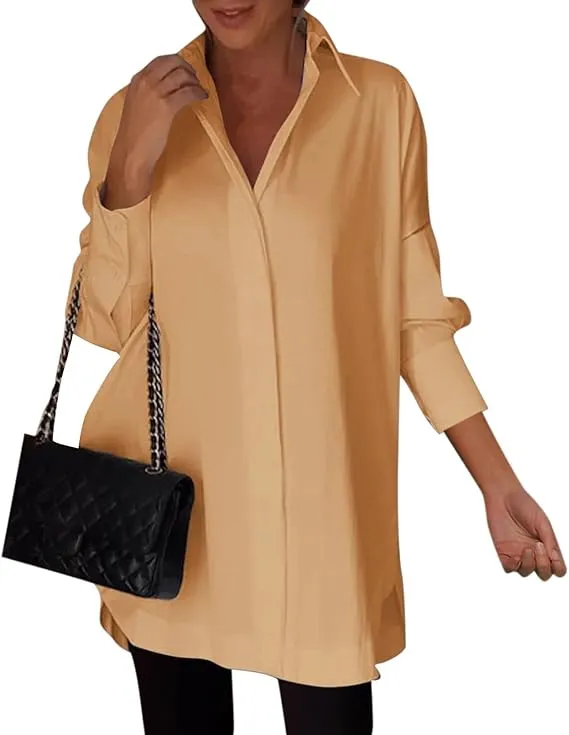 5PACK-Solid Color Irregular Side Long Sleeve Shirt