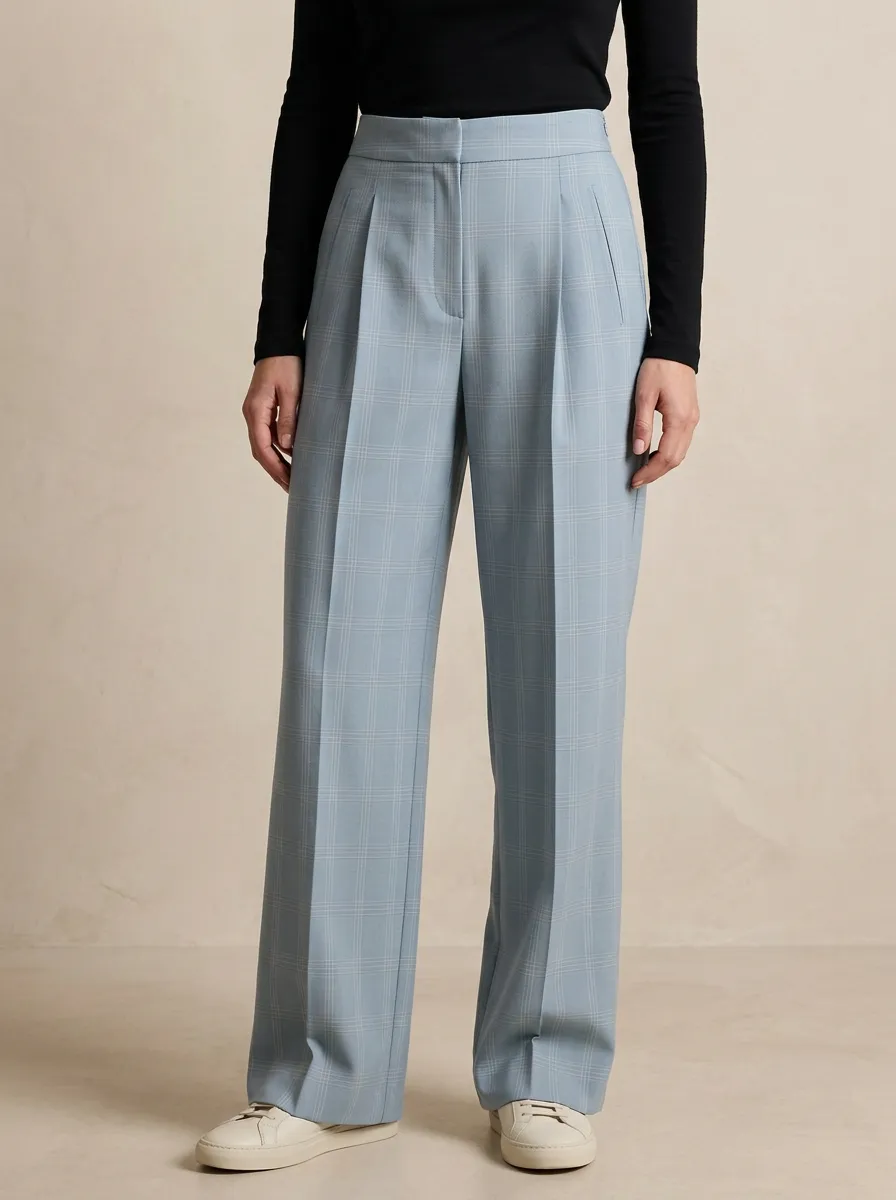 Women’s Relaxed Fit Plaid Wide Leg Trousers