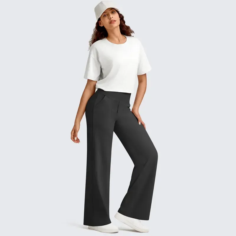 Loose High-Waist Business Casual Pants Yoga Pants Women Wide Leg Pants with Pockets Comfortable Athletic