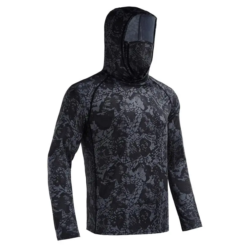 Men UPF 50+ UV Sun Hoodie Shirts with Mask Neck Gaiter  Protection Raglan Long Sleeve Lightweight Quick Dry Moisture Wicking Breathable Cooling Athletic Activewear