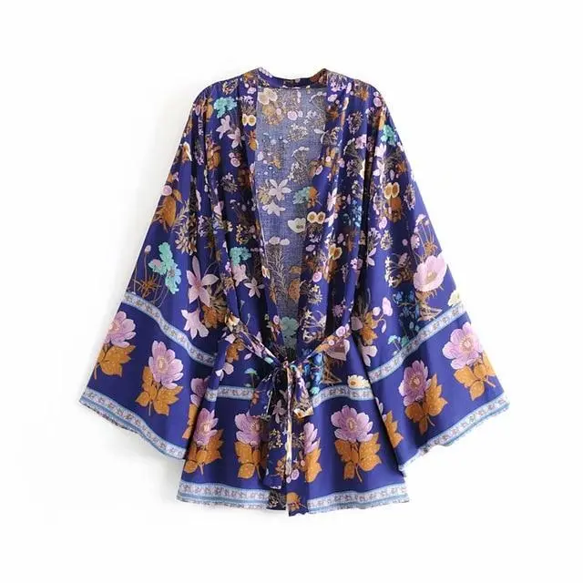 Floral Print Bat Sleeve Kimono Dress