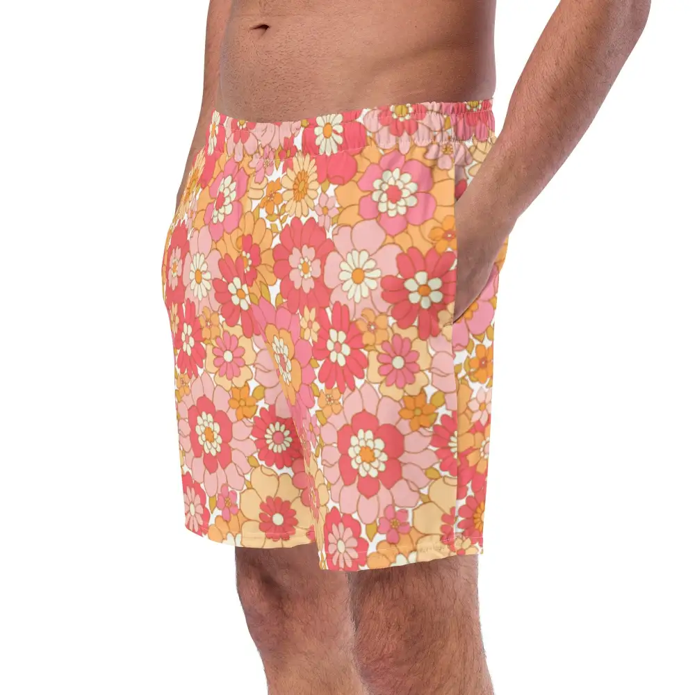 Mesh Lined Floral Print Swim Trunks