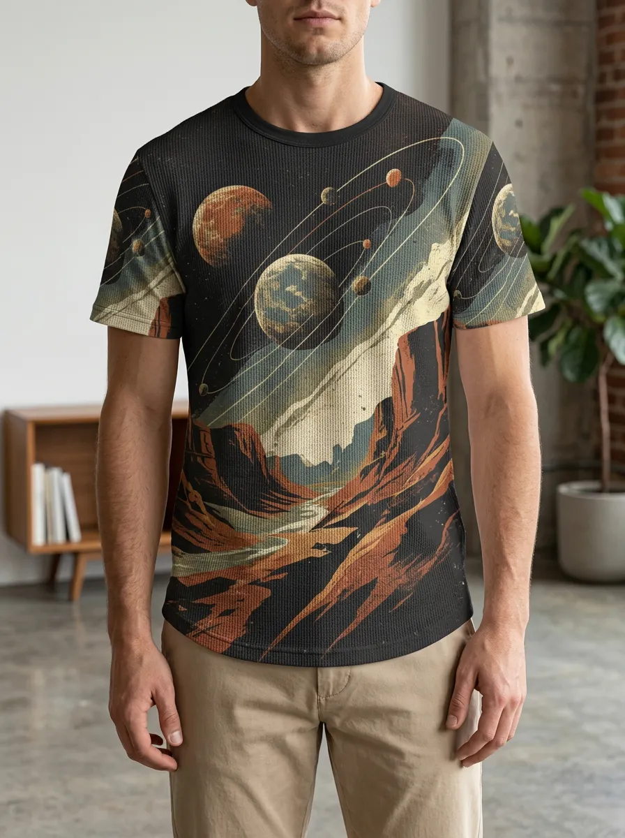 Men's Space Astronomy Lover Planet Landscape Classic Crew Neck T-Shirt