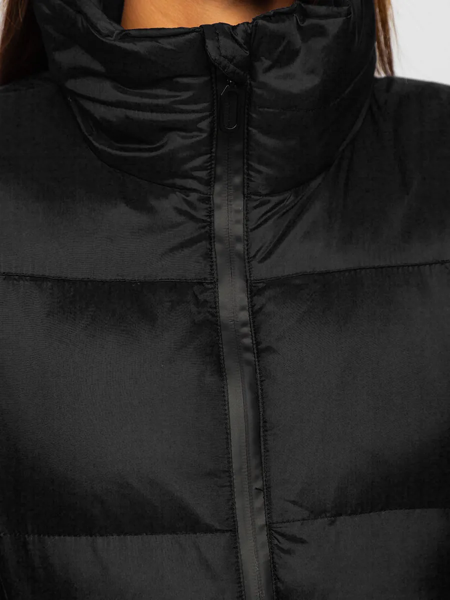 Women's Black Quilted Winter Jacket Without Hood