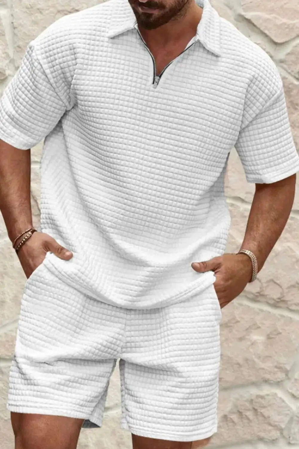 Zip Collar Short Sleeve Top and Shorts Set