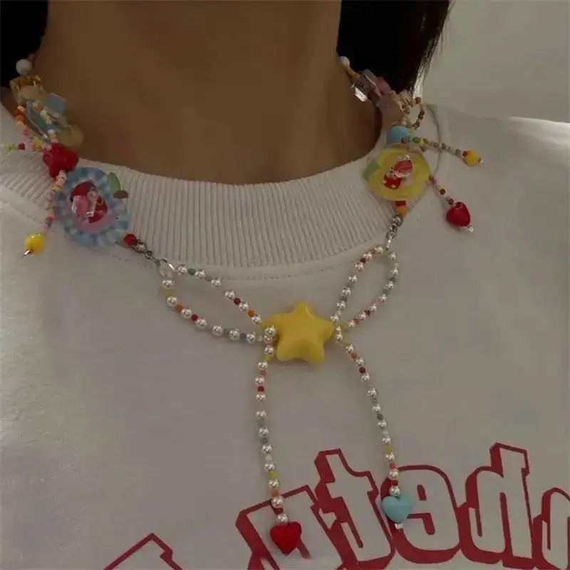 Acrylic Beaded Bow Detail Fashion Necklace